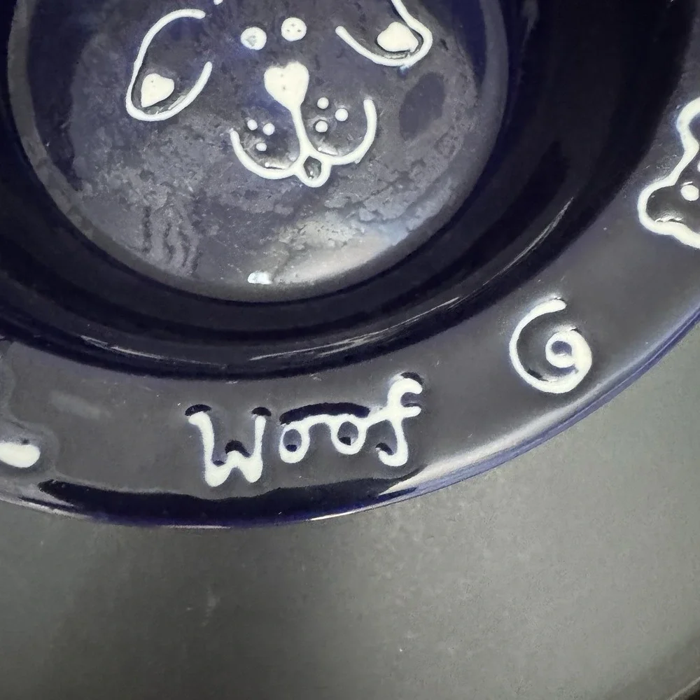 BOOTS & BARKLEY‎ Pet Bowl BLUE W/WHITE Dog  FACE 6 3/8